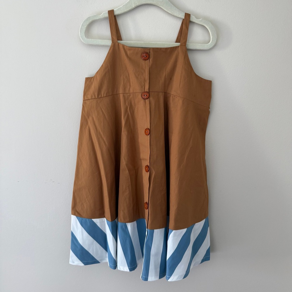 Motoreta Sevilla Spain Girls Brown Blue Striped Button Front Dress Size 3 - Picture 1 of 7